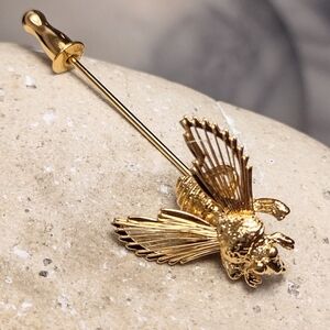 Vintage Monet Bee Stick Pin Gold tone Filigree